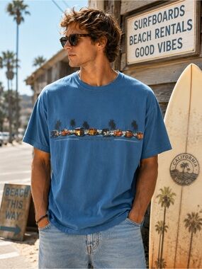 No Bad Days Wood Is Good Woody Wagon Surf Graphic T Shirt Blue Medium Coastal